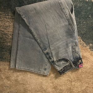 Edikted Light Blue Baggy Jeans With Bandana Print